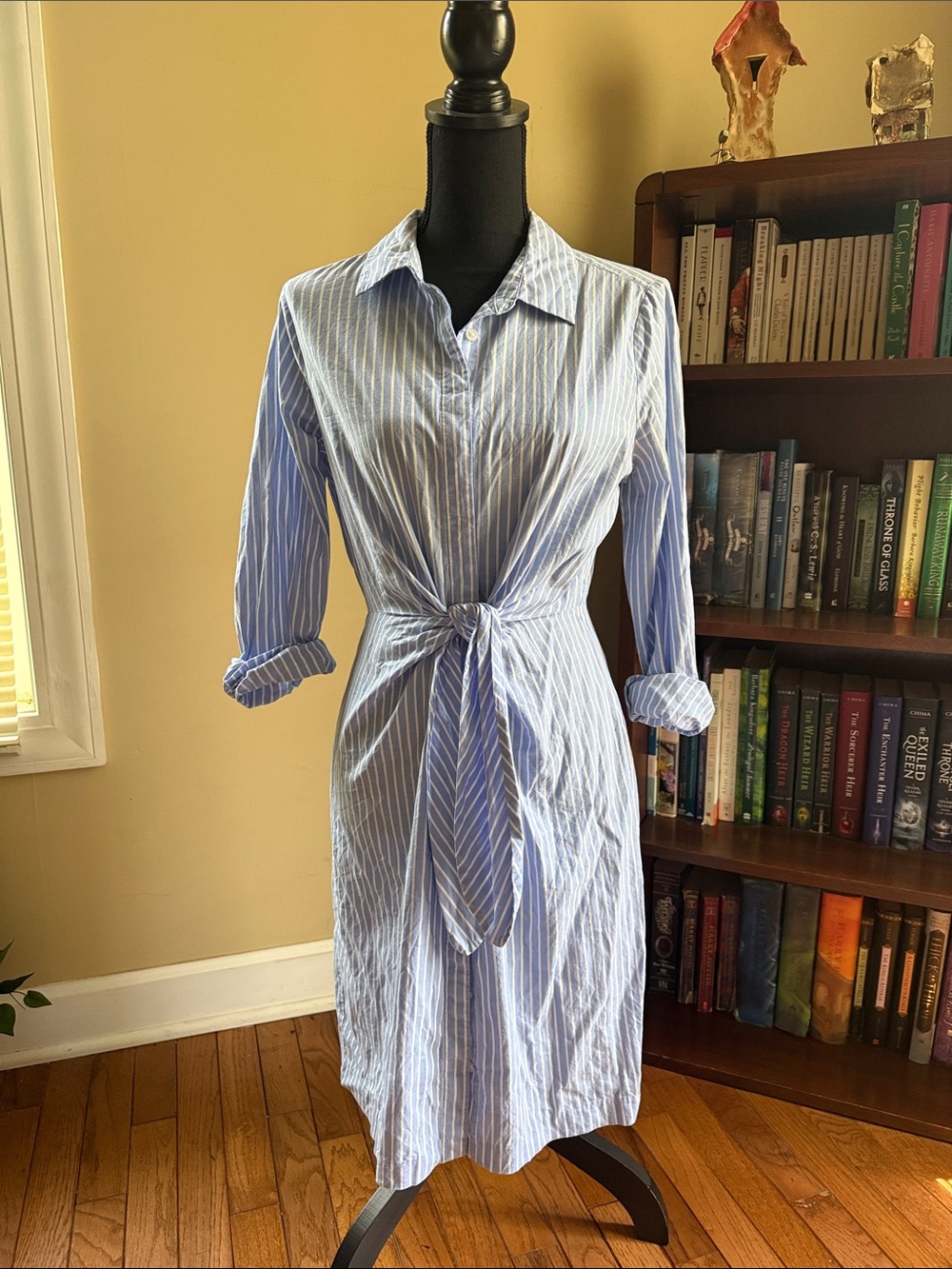 Calvin Klein Light Blue & White Striped Midi Shirt Dress